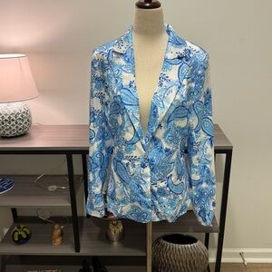 💙 Boston Proper Blue & White Floral Paisley Blazer-Style Top | Size 6